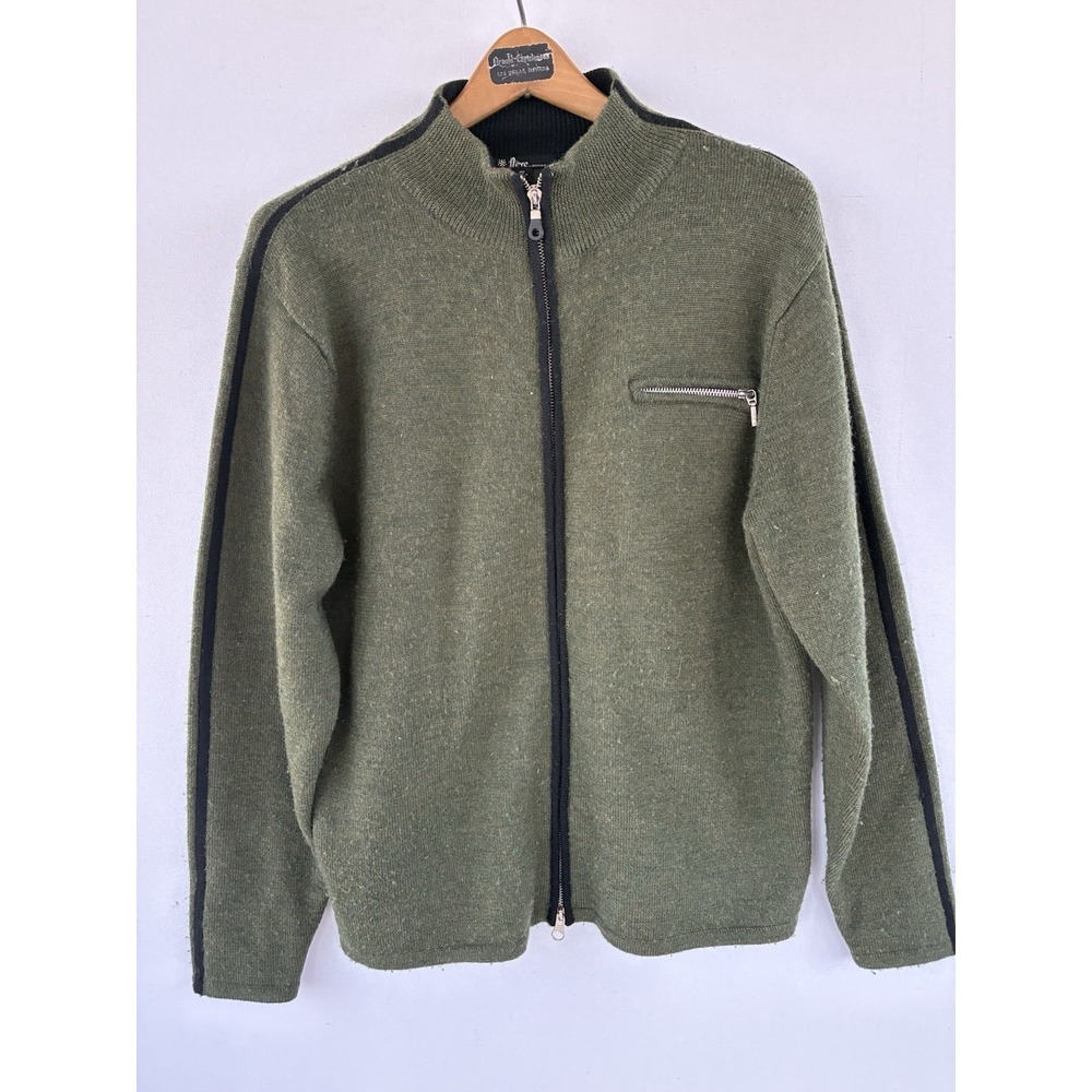 VTG Neve Designs Olive Green Sweater Jacket Wool Mens Medium